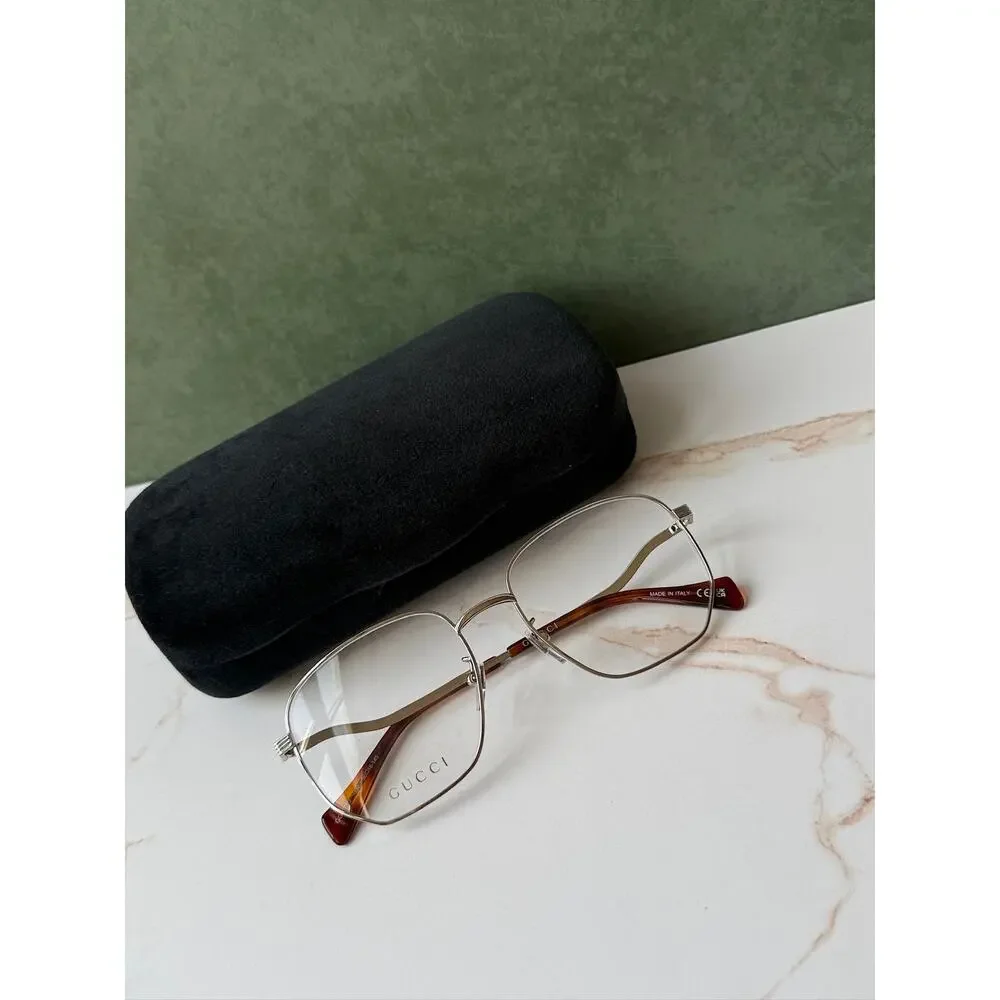 NEW Gucci GG0973O Silver Metal Oversized Square Frames